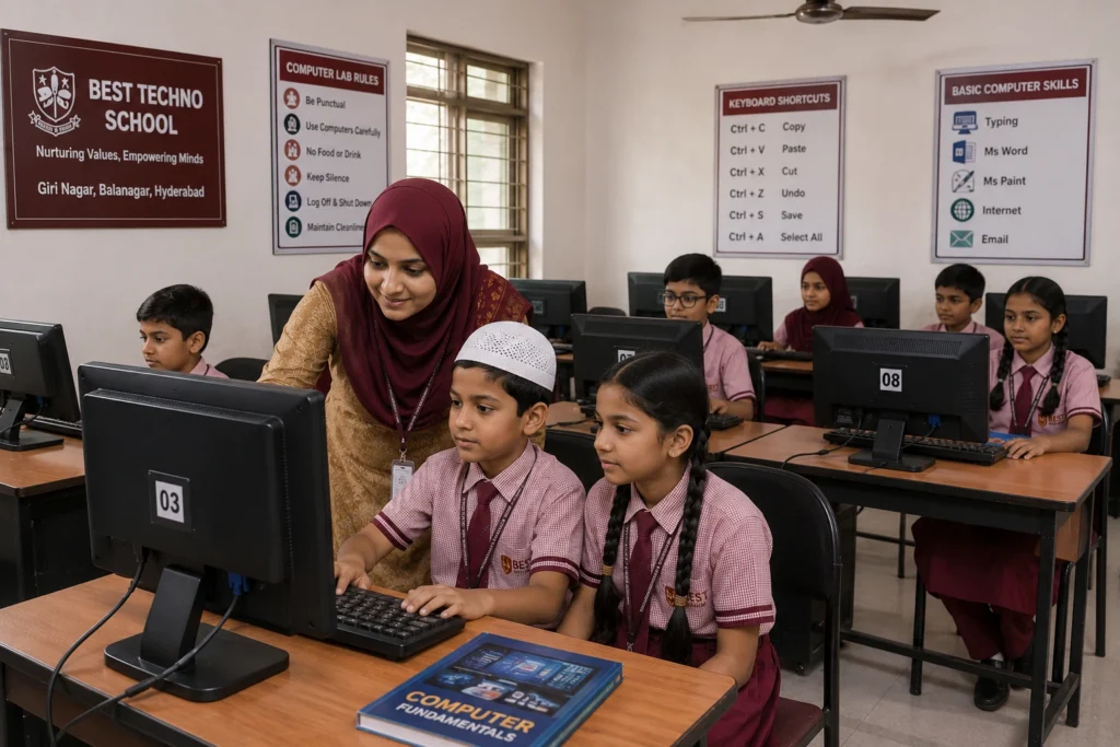 Computer lab facilities for students at Best Techno School in Balanagar Hyderabad