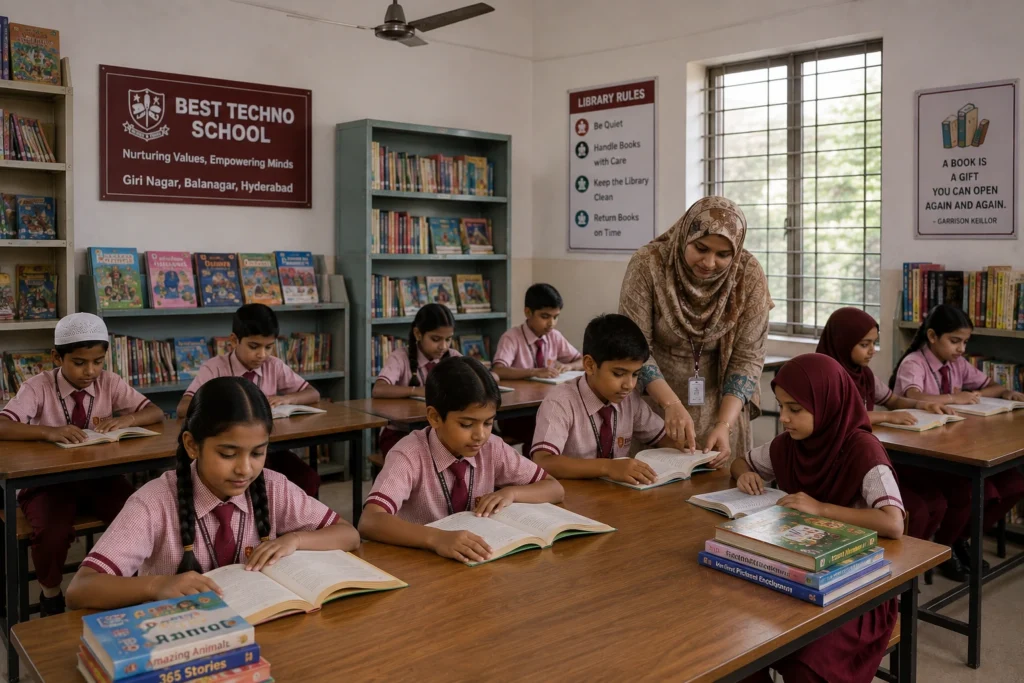 School library promoting reading and learning at Best Techno School Hyderabad