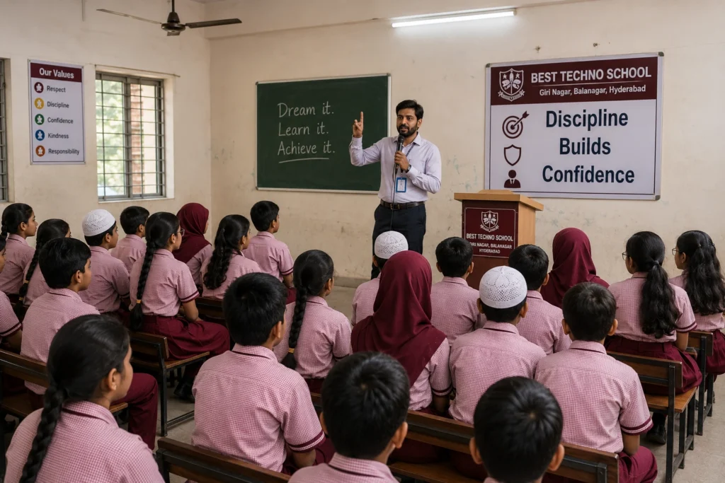 Student motivation and personality development session at Best Techno School