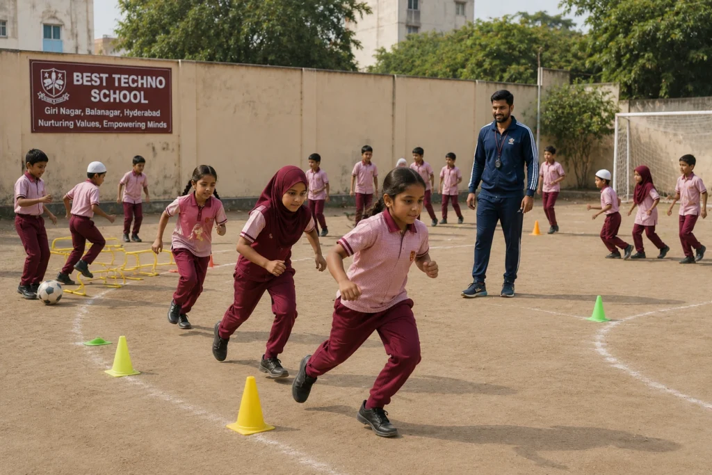 Students participating in sports and physical activities at Best Techno School